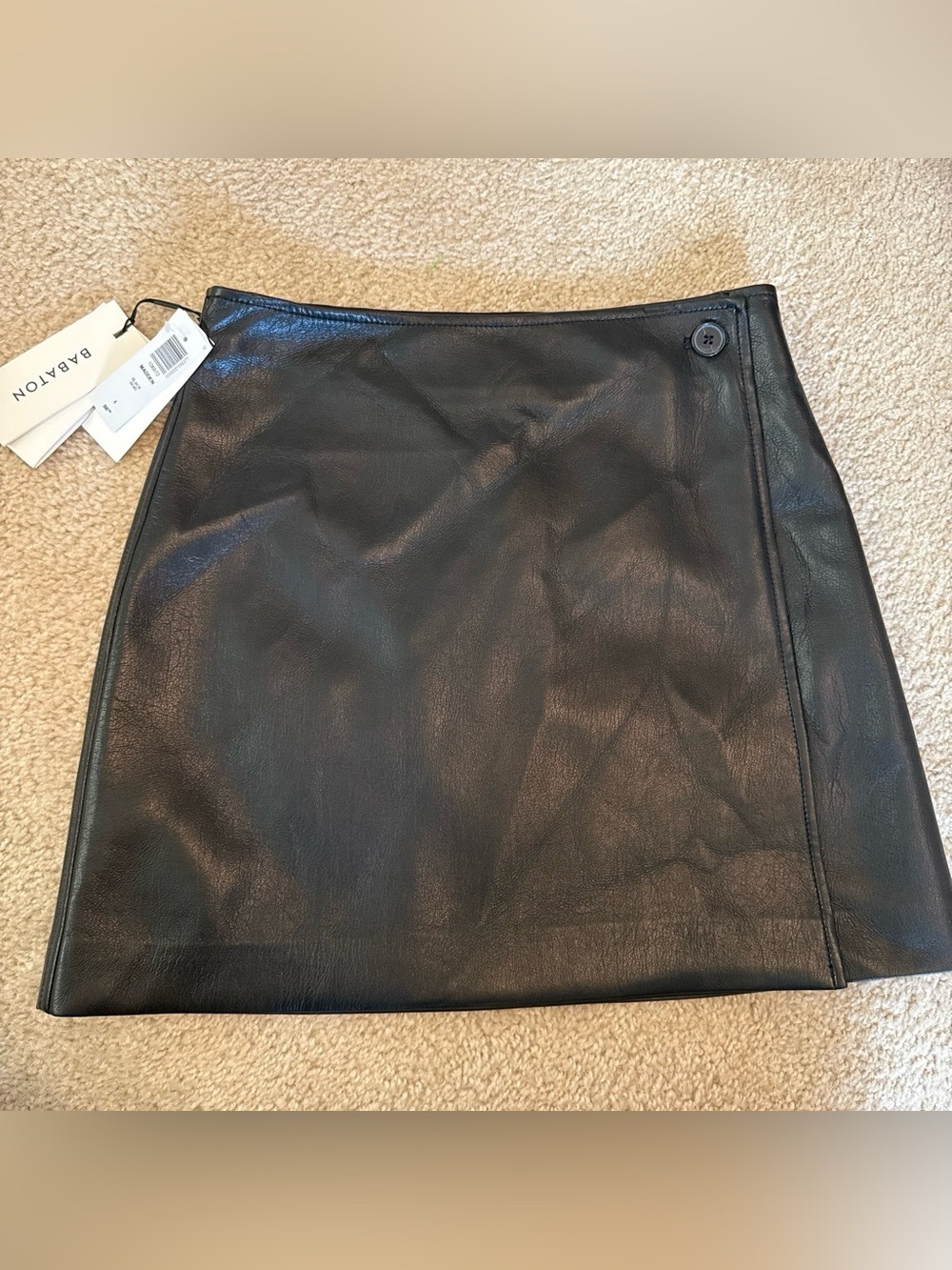 Aritzia Babaton Black Vegan Leather Mini Skirt with Side Button